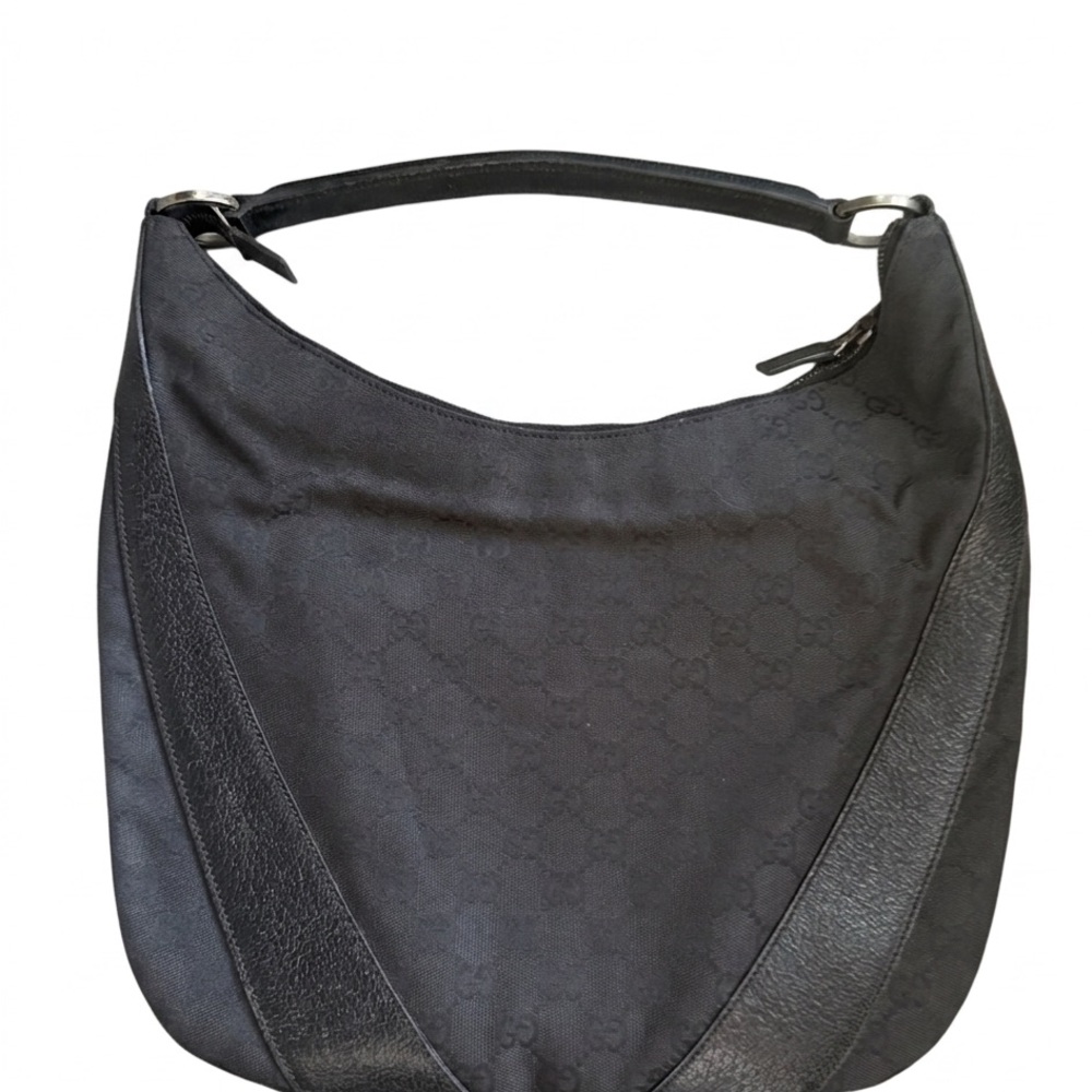 Gucci Black GG Canvas and Leather Hobo Bag